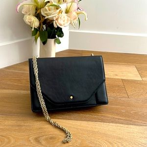 Black leather gold chain banana republic convertible envelope bag shoulder/long